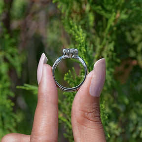 Back view of Marquise Cut Moissanite Solitaire Chevron Ring in secure setting 