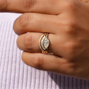 Marquise Cut Moissanite Trio Bridal Ring In Yellow Gold