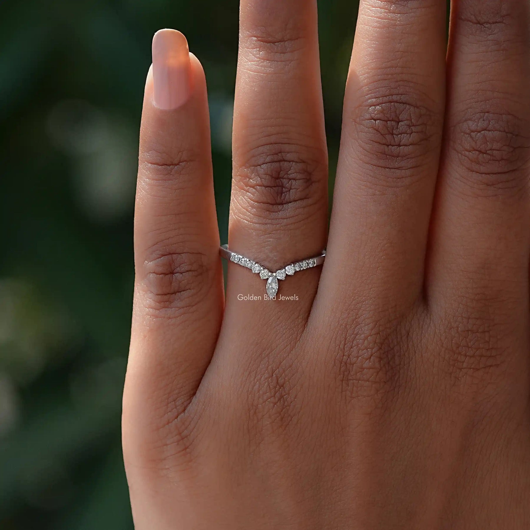 [Colorless Marquise Cut Wedding Band]-[Golden Bird Jewels]