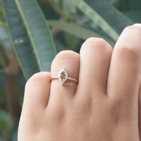 Close-Up View of Dutch Marquise Solitaire Engagement Ring In Yellow Gold