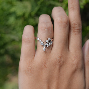 [Marquise Cut V Shaped Curved Moissanite Wedding Band]-[Golden Bird Jewels]