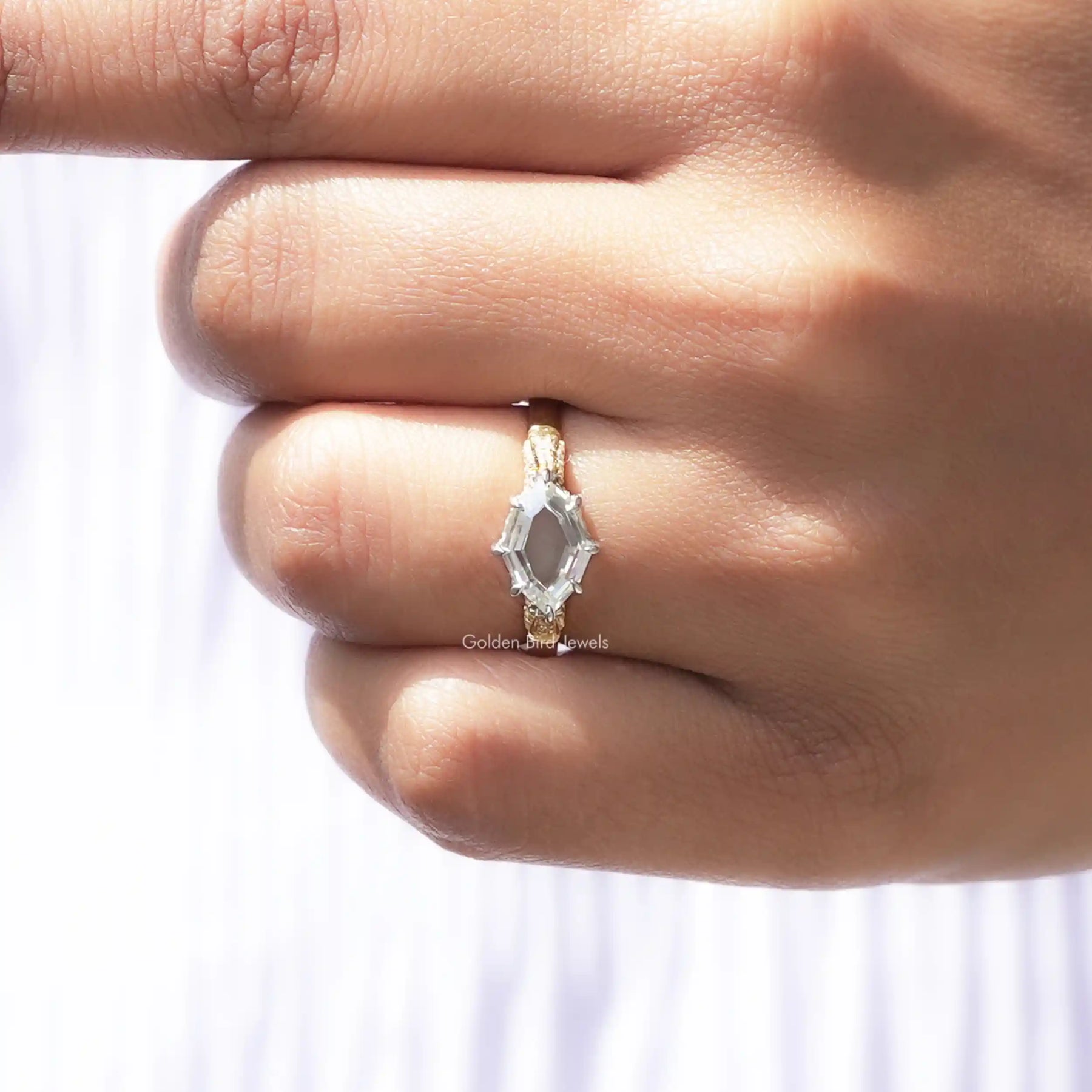 Marquise Hidden Halo Step Cut Moissanite Ring In finger