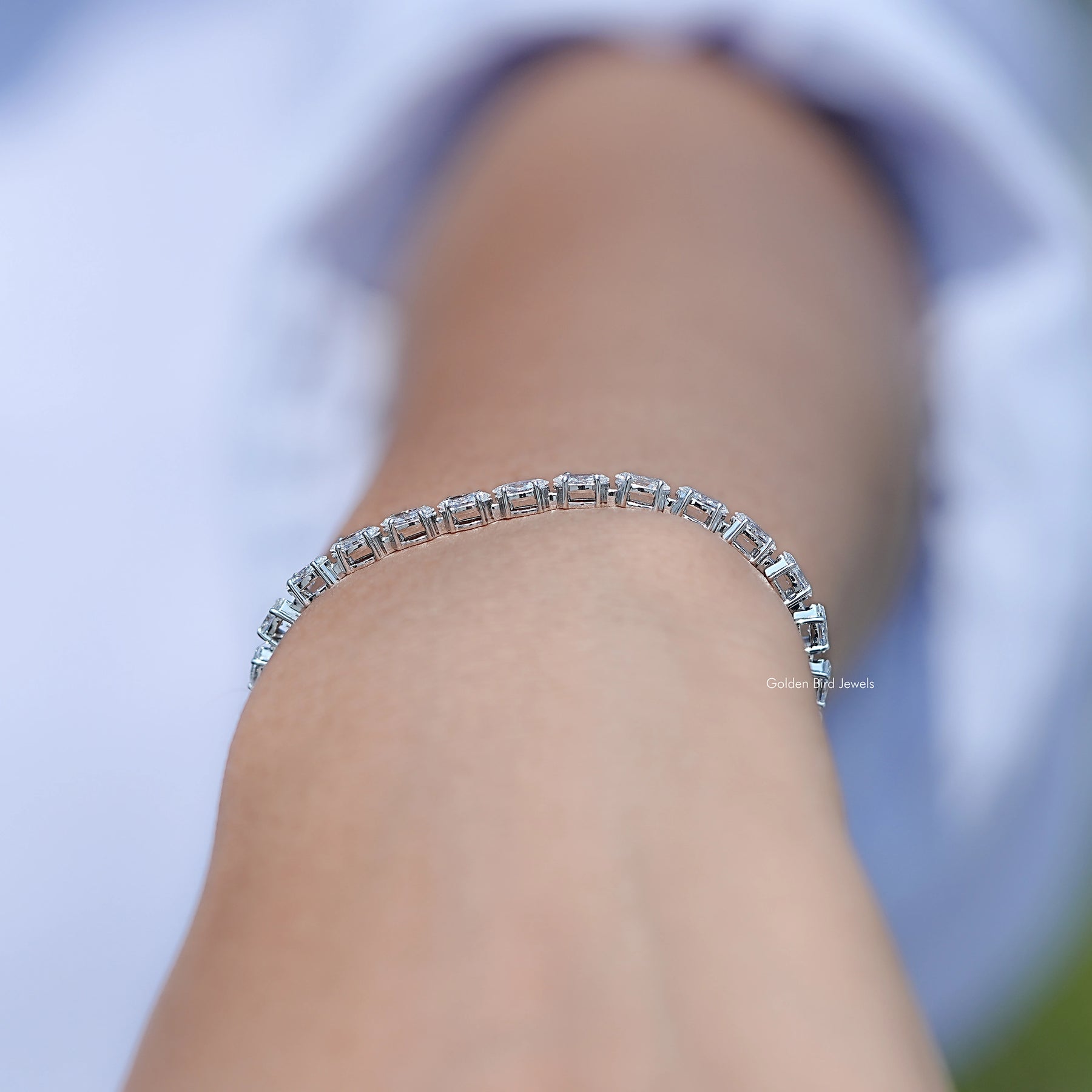 Marquise Cut Diamond Tennis Steel Bracelet in Unique Pattern 
