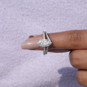 [Marquise Cut Lab Diamond Bridal Ring Set]-[Golden Bird Jewels]