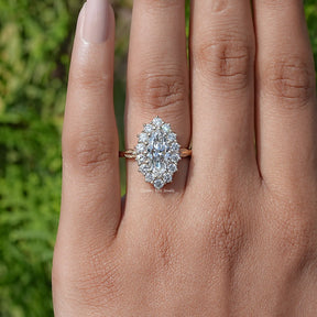 View of Marquise Lab Diamond Halo Engagement Ring In Finger