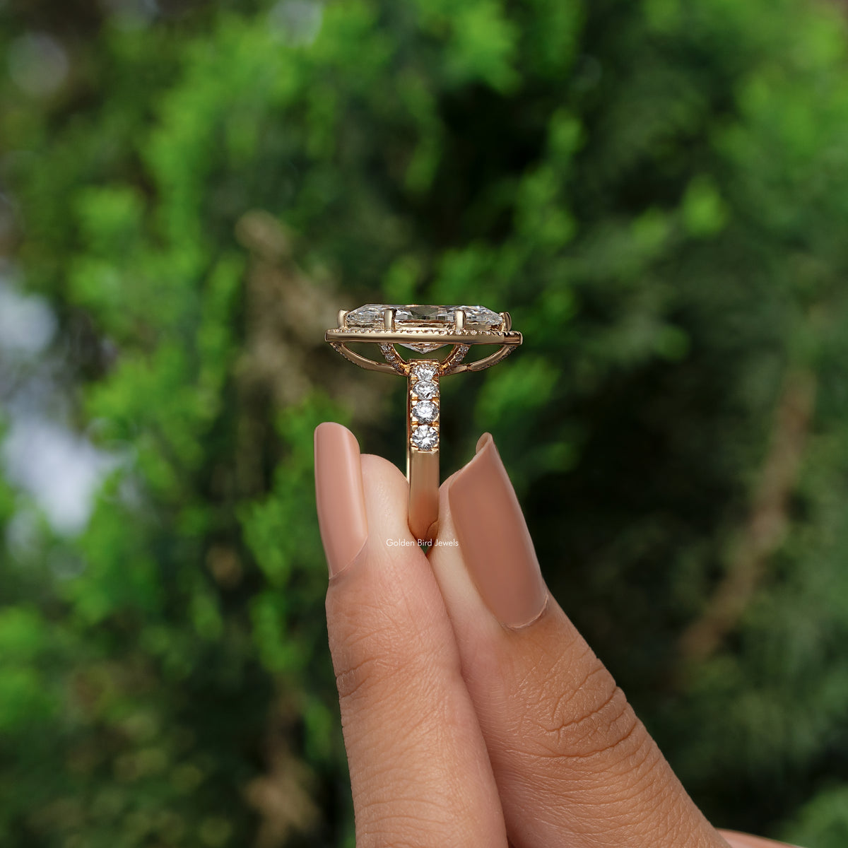Marquise Cut Lab Grown Halo Accent Engagement Ring