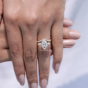 Marquise Cut Moissanite Three Stone Bridal Ring Set