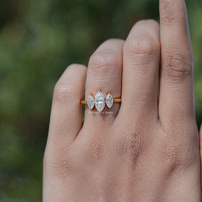 Marquise Moissanite Three Stone Engagement Ring