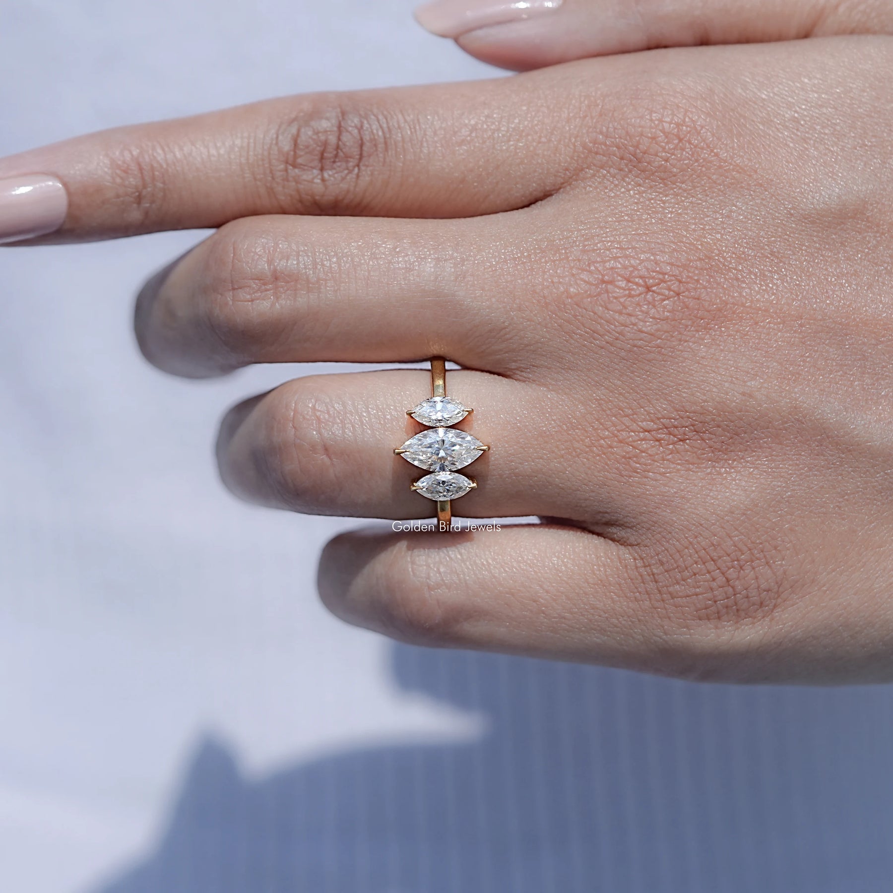 Marquise Moissanite Three Stone Engagement Ring