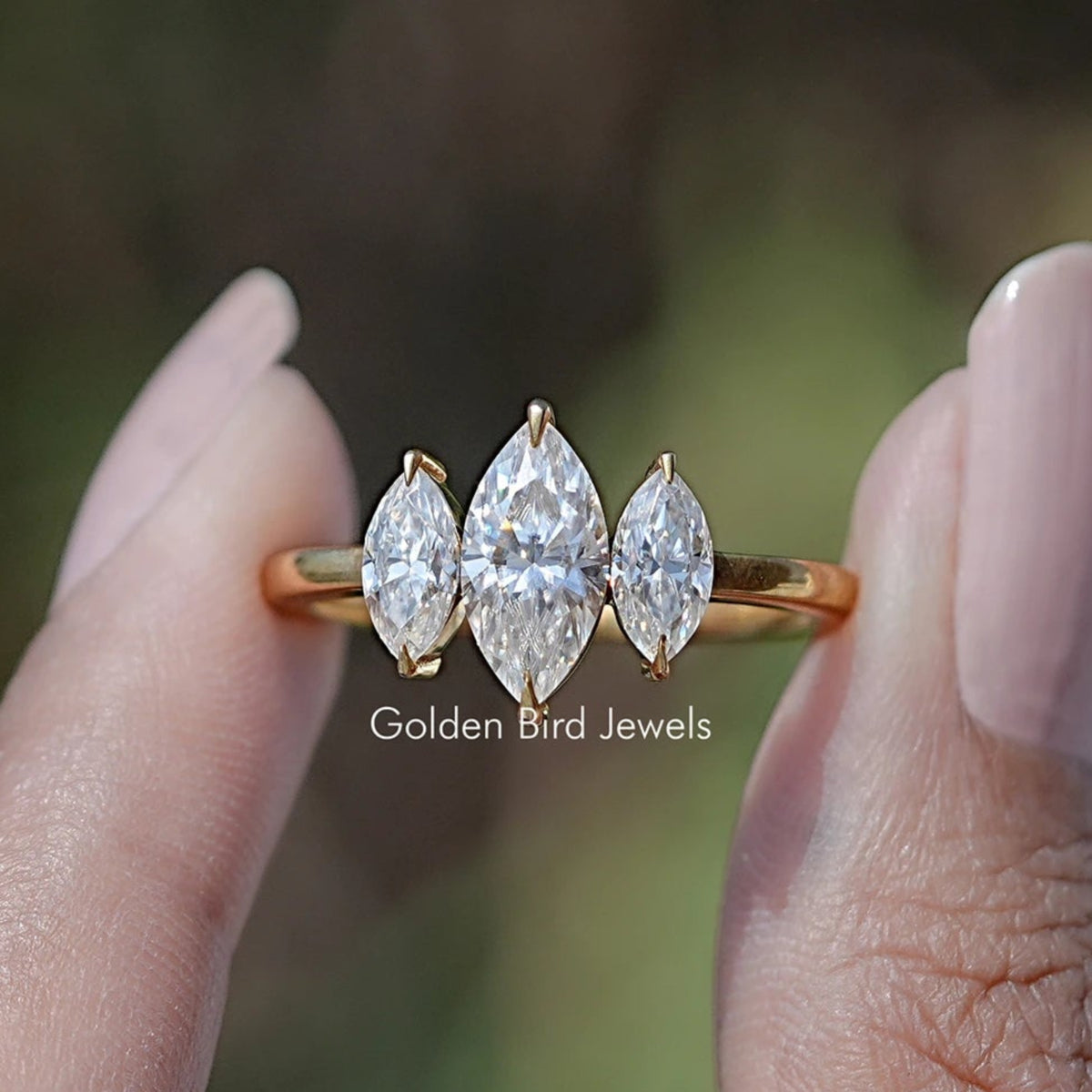 Marquise Moissanite Three Stone Engagement Ring