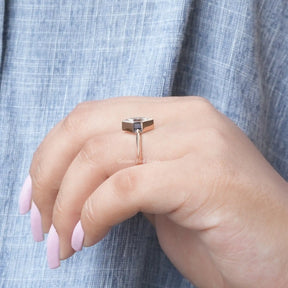 View of Marquise Cut Solitaire Moissanite Engagement Ring In Yellow Gold