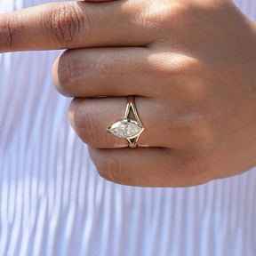 Close-Up View of Split Shank Marquise Cut Moissanite Ring In White Gold