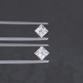 Detailed View Of Off White French Cut Loose Moissanite Pair in Unique Pattern 