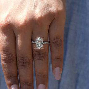 View of Old Mine Oval Cut Moissanite Ring In finger