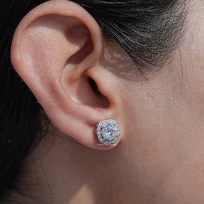 Front View of Round Cut Diamond Stud Earrings In White Gold