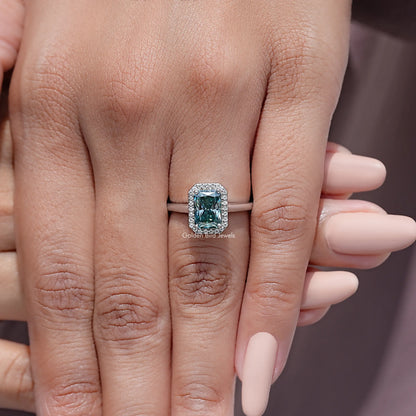 Radiant Cut Moissanite Diamond Halo Wedding Ring