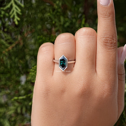 Green Dutch Marquise Cut Moissanite Diamond Bezel Set Ring
