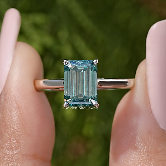 Emerald Cut Moissanite Gemstone Solitaire Ring