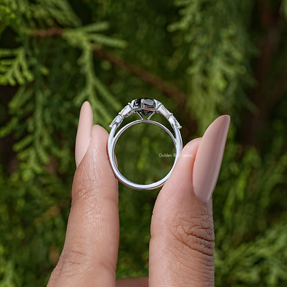 Black Dutch Marquise Moissanite Gemstone Leaves Stone Ring