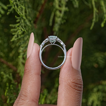 Blue Radiant Moissanite Gemstone Engagement Ring
