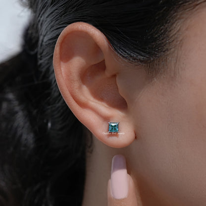 Princess Cut Moissanite Gemstone Screw Back Earrings