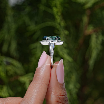 Old Mine Moval Moissanite Gemstone Halo Ring