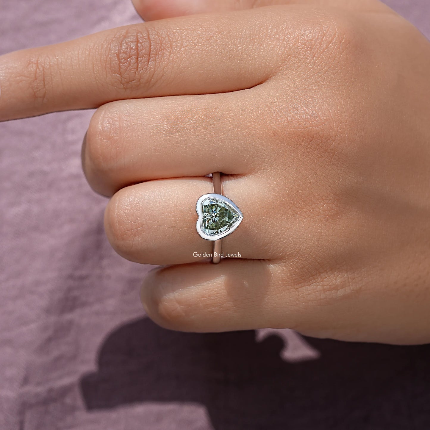 Heart Shape Moissanite Diamond Bezel Promise Ring