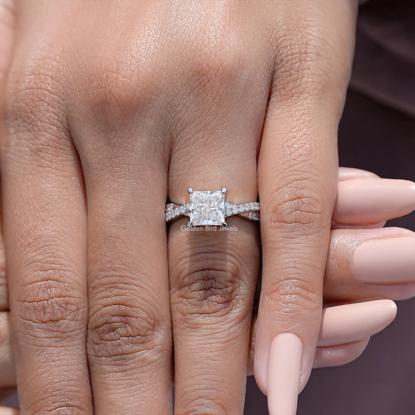Princess Cut Moissanite Twisted Accent Engagement Ring
