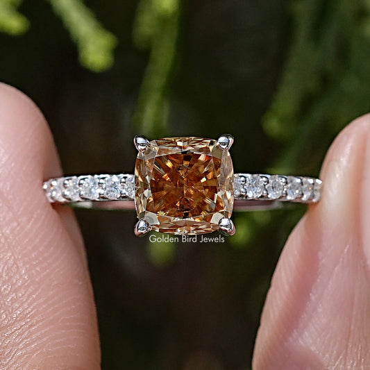 Cushion Cut Moissanite Gemstone Engagement Accent Ring
