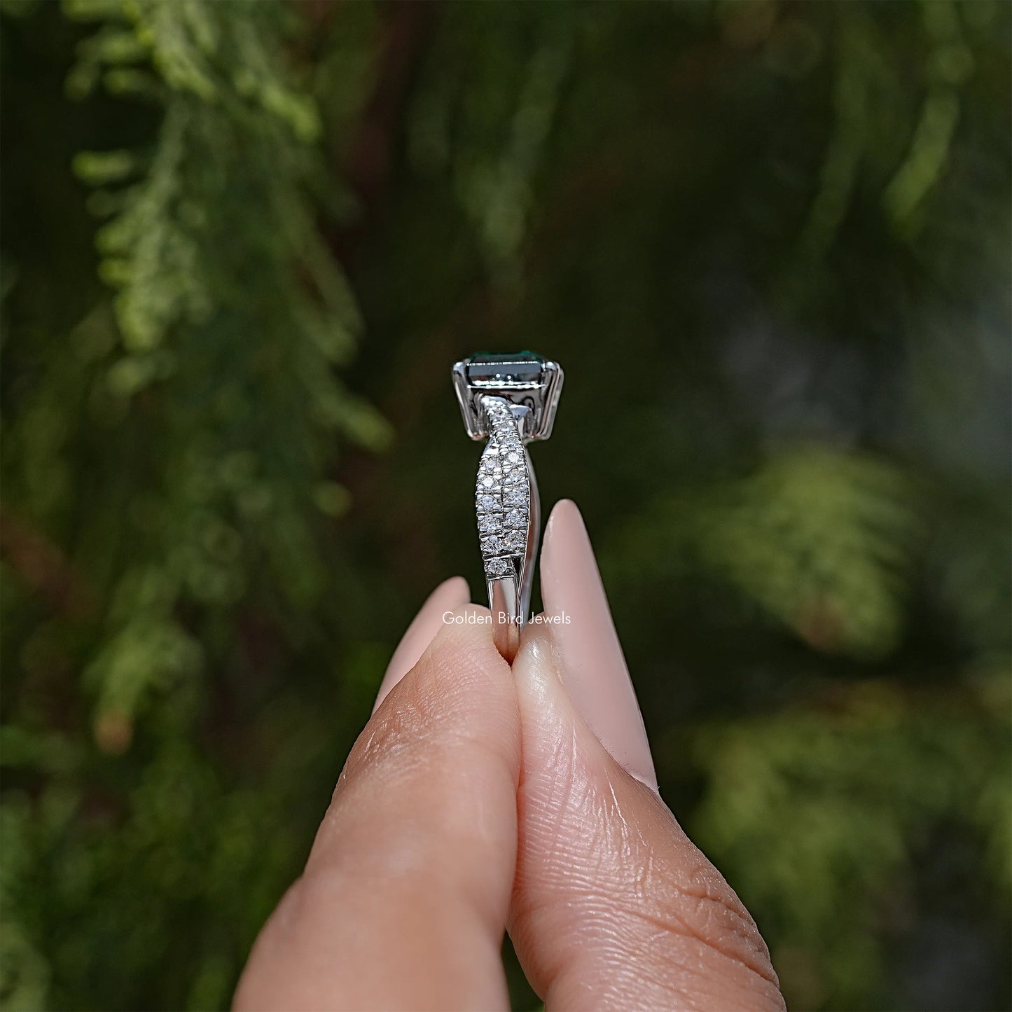 Asscher Cut Moissanite Gemstone Twisted Accent Ring