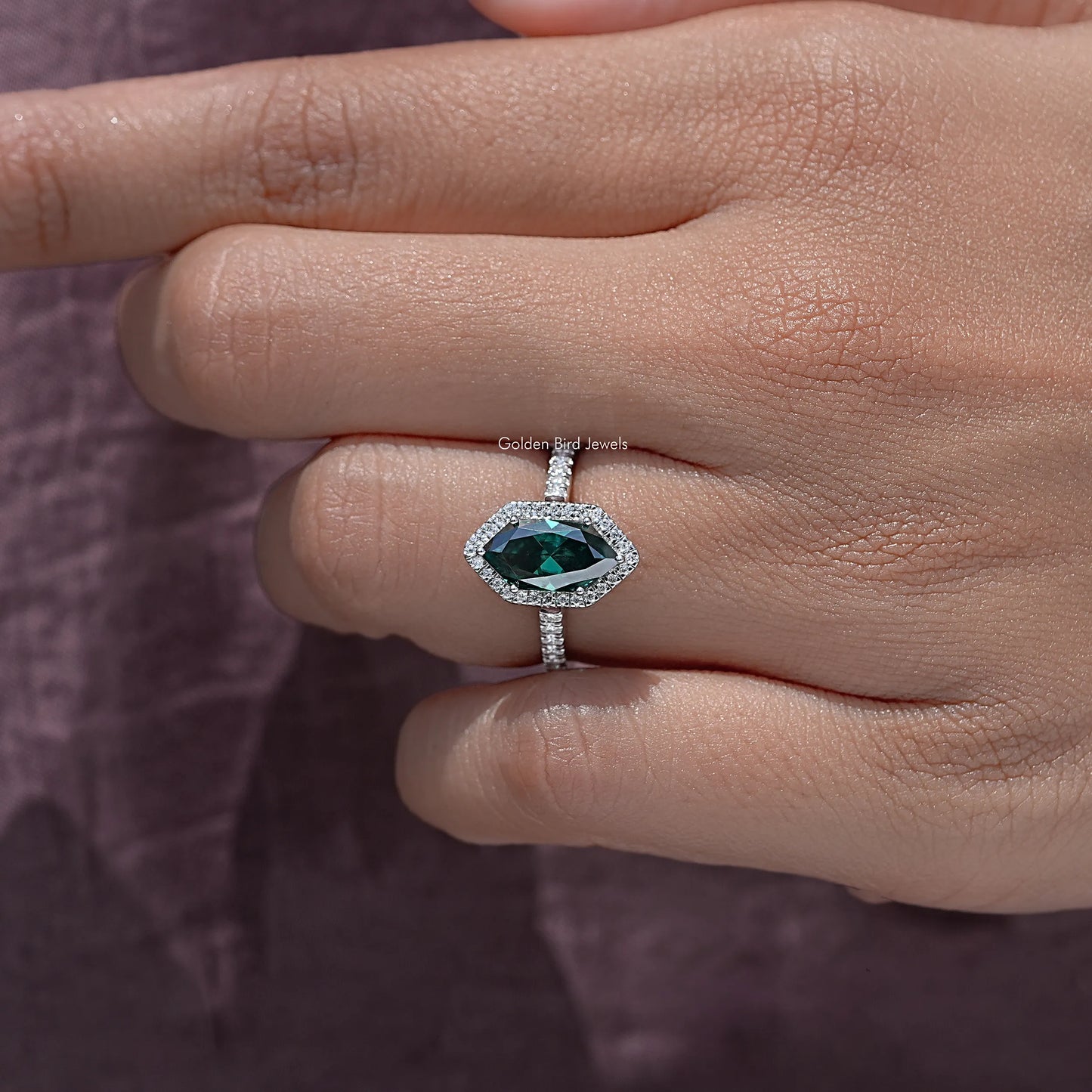 Dutch Marquise Moissanite Gemstone Halo Accent Ring