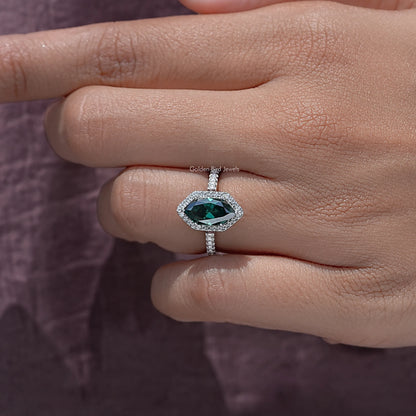 Dutch Marquise Moissanite Gemstone Halo Accent Ring