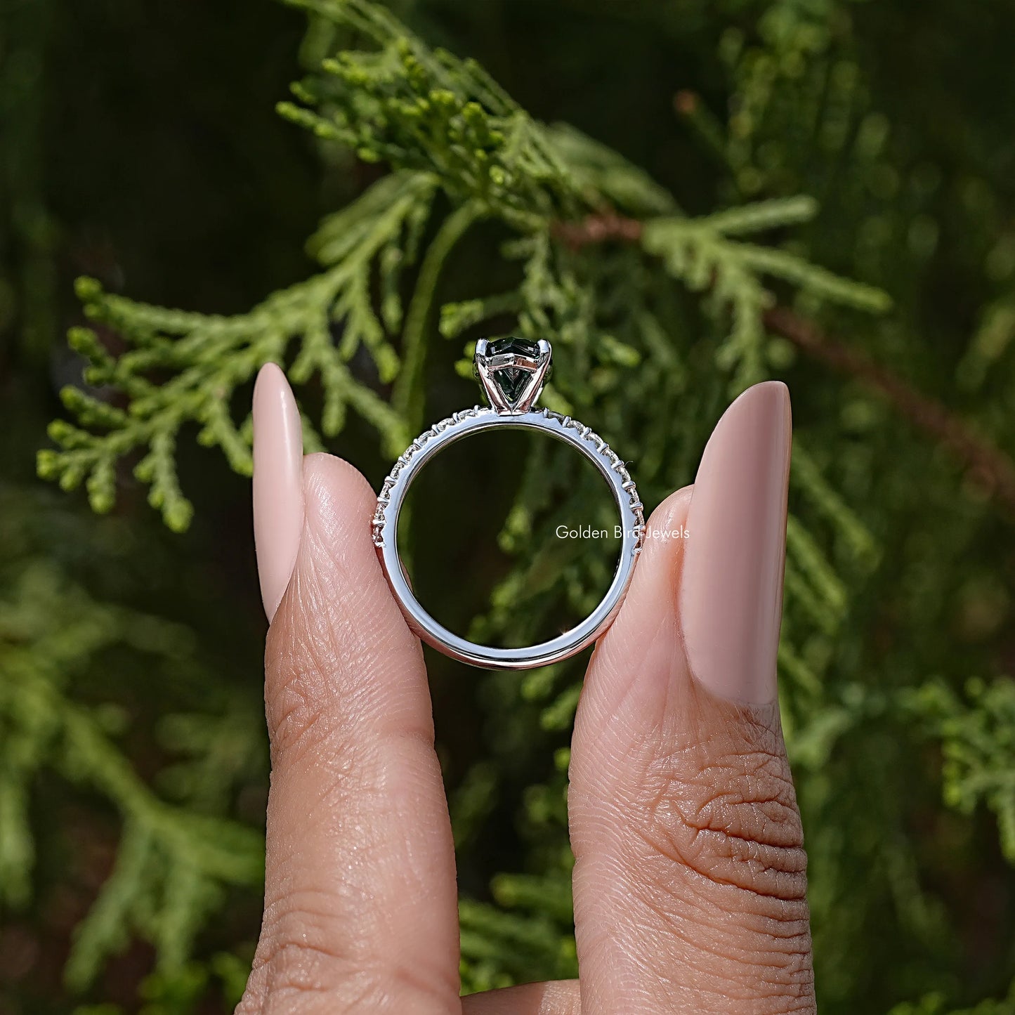 Green Marquise Moissanite Gemstone Solitaire Accent Ring