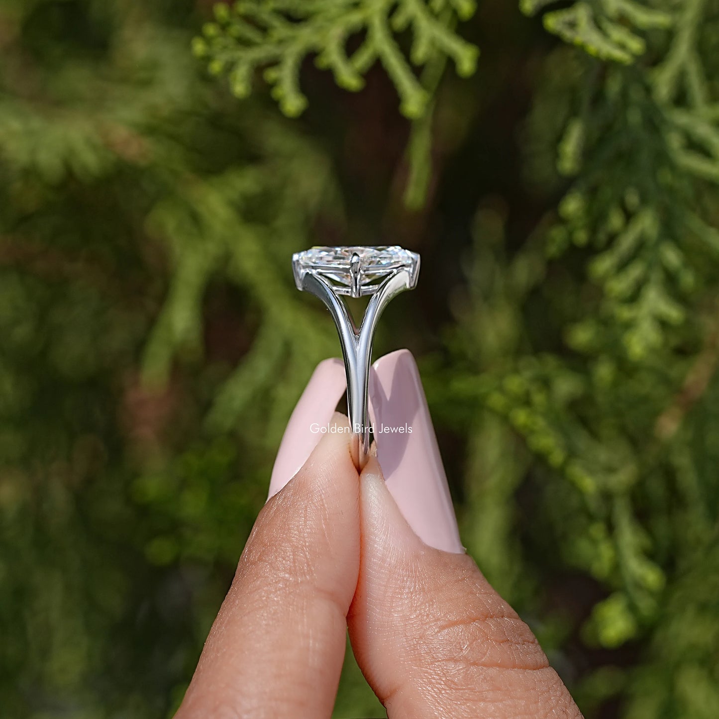 Marquise Cut Moissanite Split Shank Solitaire Ring