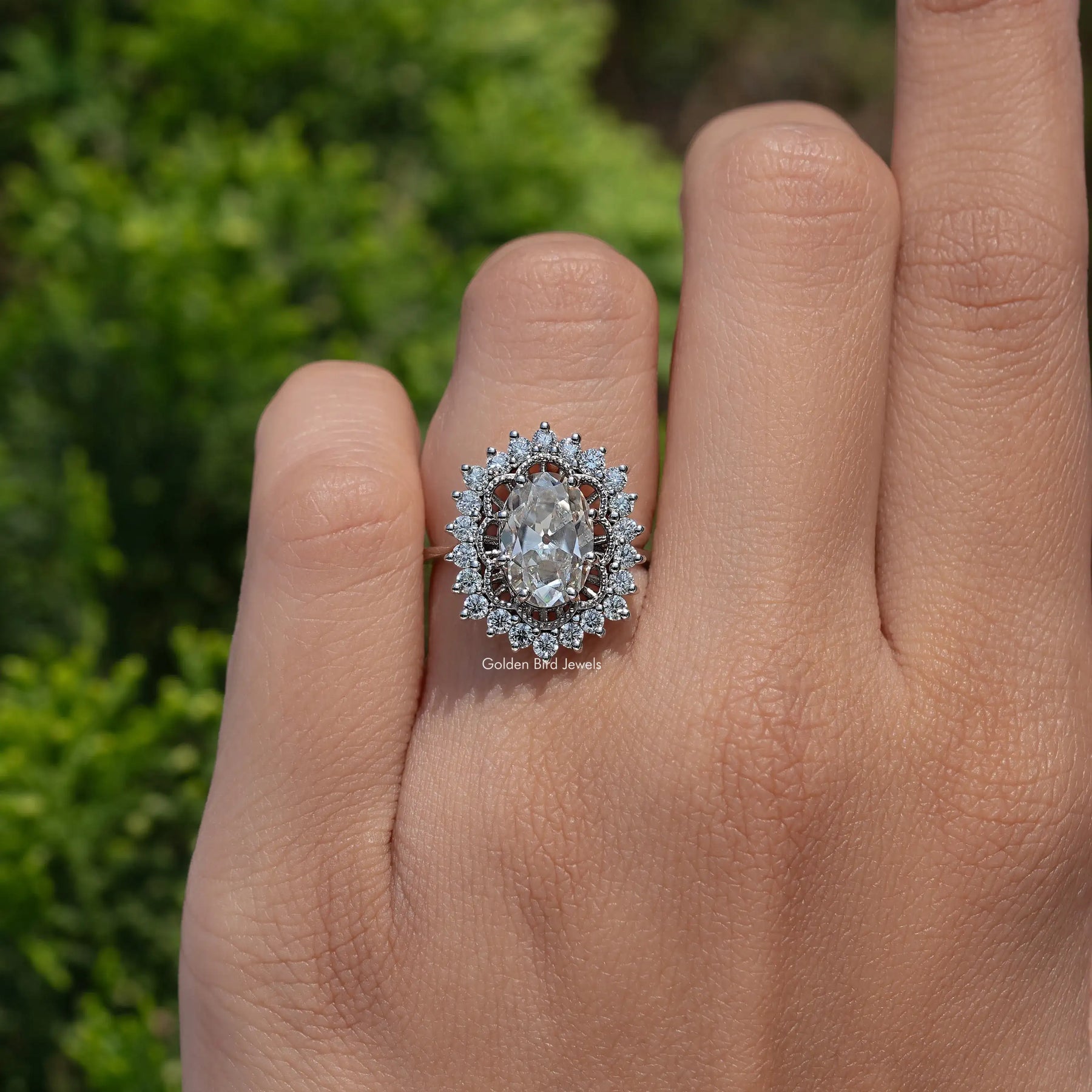 Old Mine Oval Cut Moissanite Halo Ring
