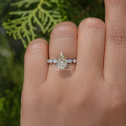 Yellow Pear Cut Moissanite Gemstone Engagement Ring