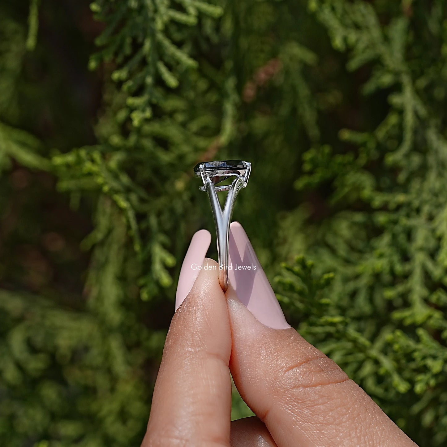 Pear Cut Moissanite Gemstone Split Shank Ring