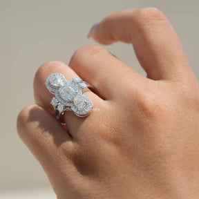 Detailed View Of Cushion And Round Cut Moissanite Engagement Ring In White Gold