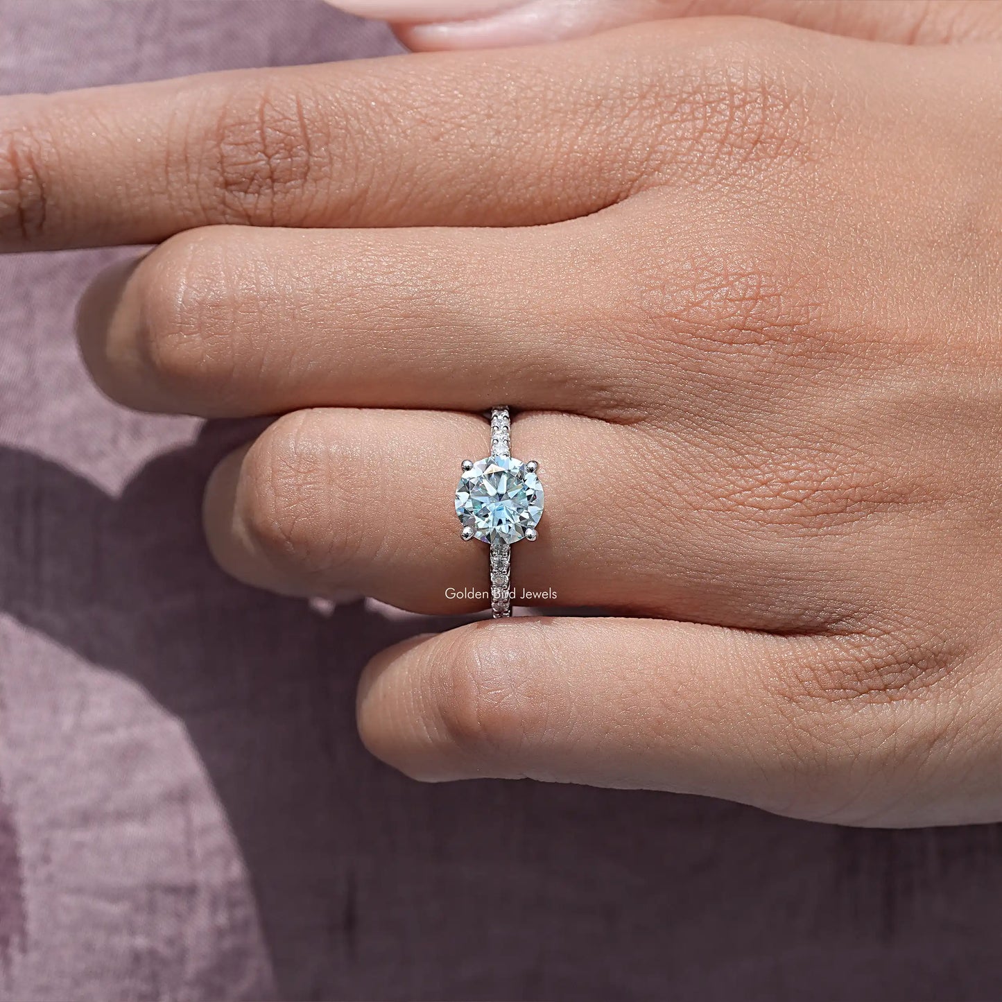Round Cut Moissanite Gemstone Solitaire Accent Ring