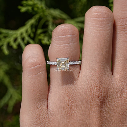 Yellow Asscher Cut Moissanite Gemstone Accent Ring
