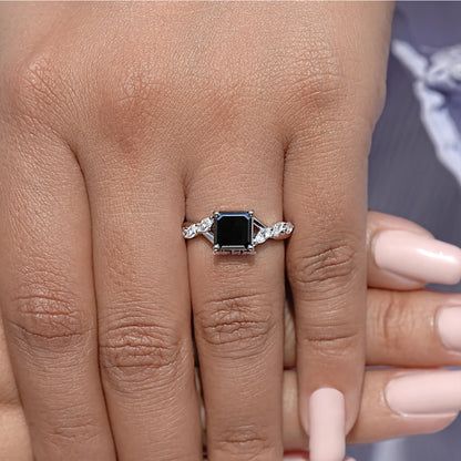 Black Asscher Gemstone Moissanite Engagement Ring