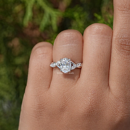 Old Mine Oval Cut Moissanite Diamond Floral Ring