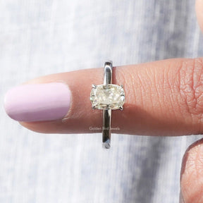 In finger front View of Cushion Cut Moissanite Ring