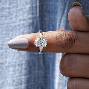 In finger front View of Moissanite 3 Stone Engagement Ring