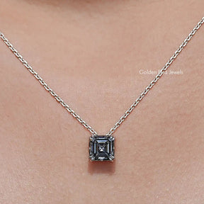 Gray Asscher Moissanite Solitaire Pendant