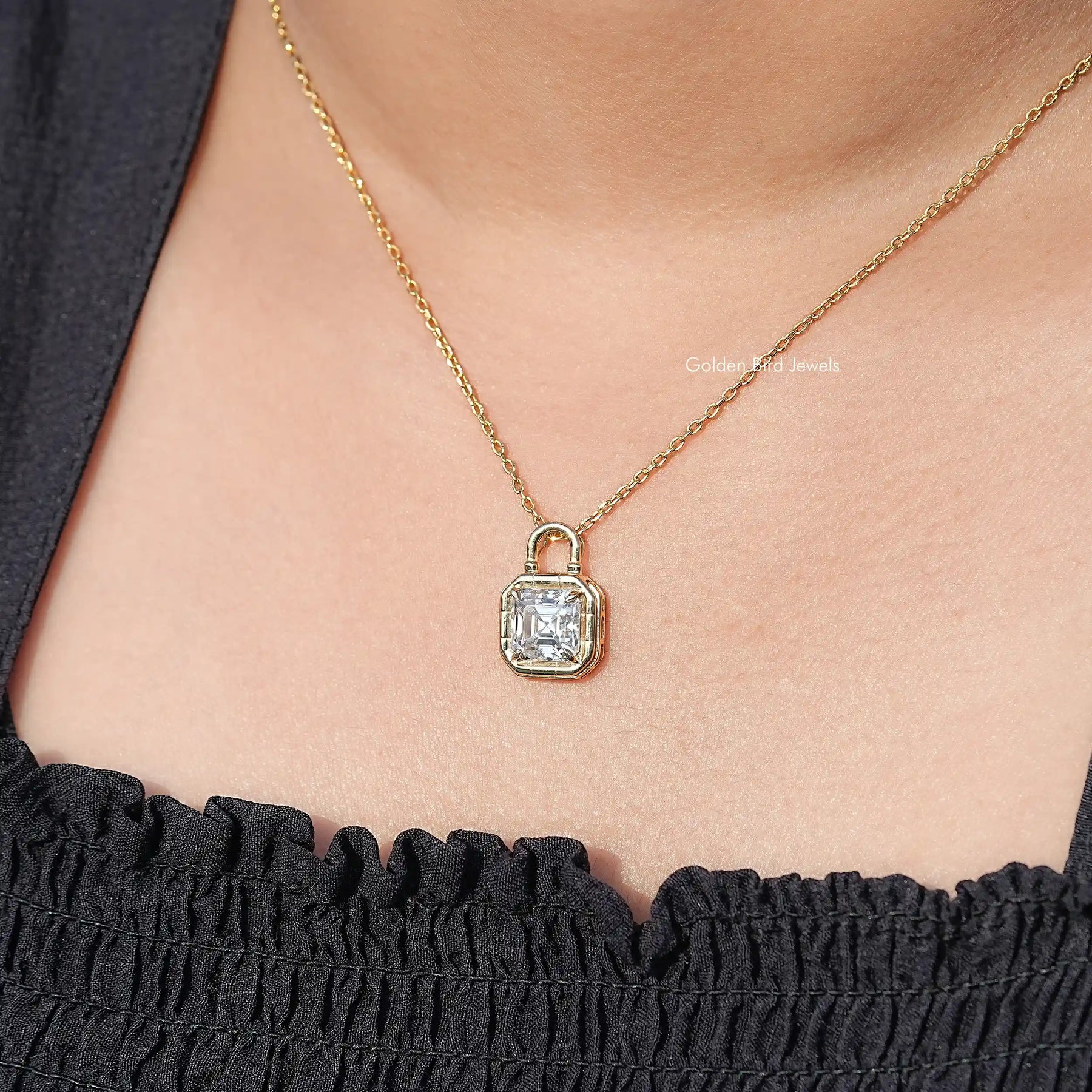 Colorless Asscher Moissanite Solitaire Pendant