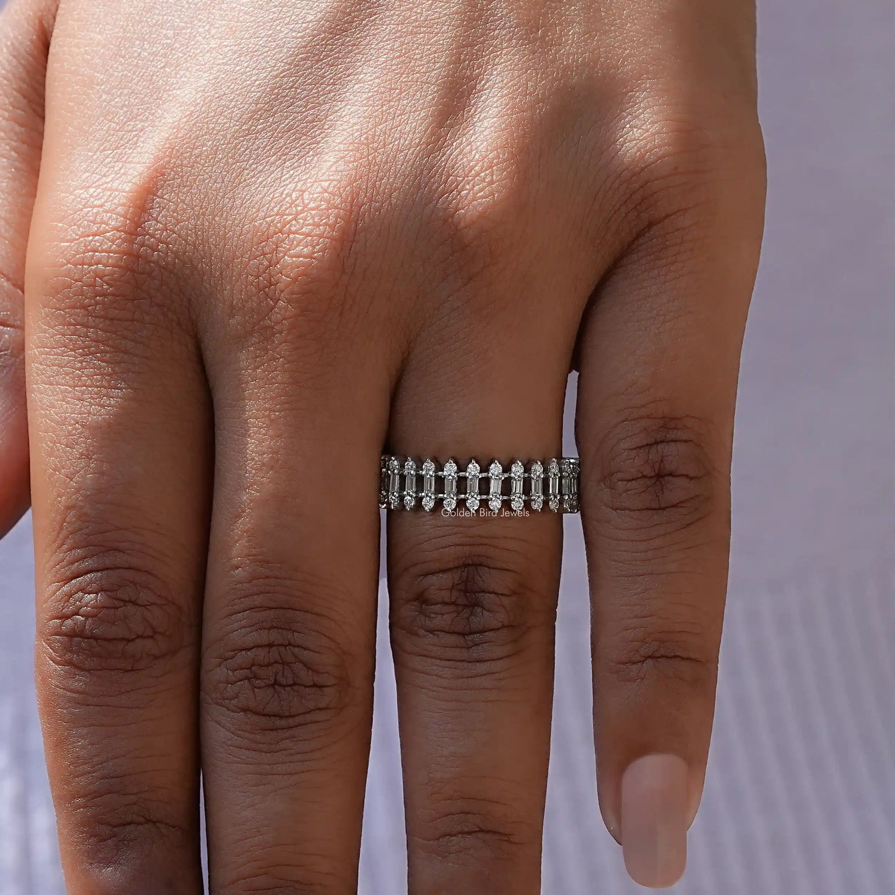 [Colorless Baguette And Round Wedding Band]-[Golden Bird Jewels]