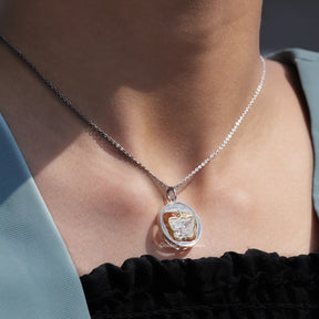 Full view of moissanite pendant in unique shape 
