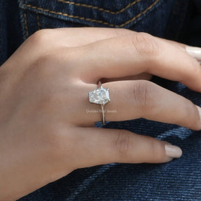 Calf's Head Shaped Moissanite Solitaire Ring worn on finger