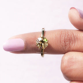 In finger front View of OEC Round Cut Moissanite Ring 